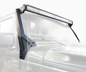 Jeep Wrangler JKU Light Mounts - Windshield - Go Rhino - 50 inch Windshield Light Bar Mount Bracket - Textured Black - `07-`18